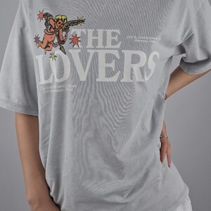 The Lovers Baskılı Basic T-shirt - Gri