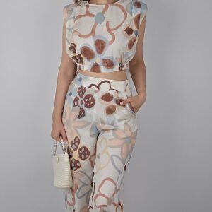 Desenli- Vatkalı Bluz-Pantolon Takım
