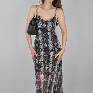 Desenli- Astarlı Şifon Elbise