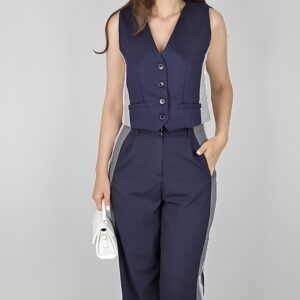 Şerit Detay Yelek -Lacivert