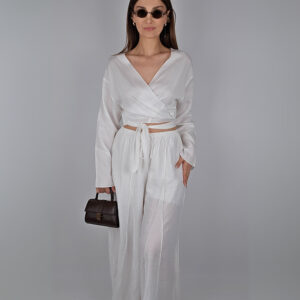 Bağlamalı Crop Tensel Kimono- Beyaz