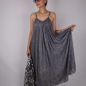 Askılı- Desenli Elbise -Antrasit