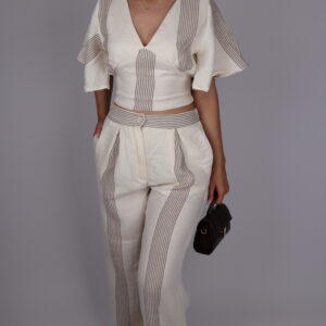 Müslin Kumaş -Astarlı Kahve Çizgili Takım